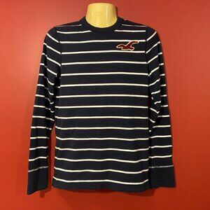 ⭐4 FOR $20⭐ Hollister Men's Navy Striped Pullover L/S Shirt - Size Small